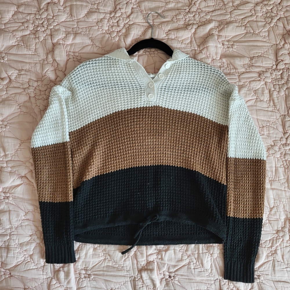 No Boundaries Women's Hood Neck Sweater - Black, Brown, and White